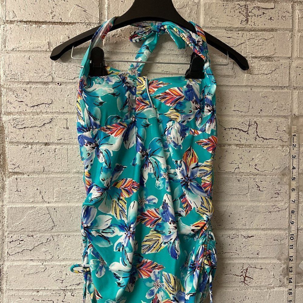 Croft & Barrow Halter Tankini Top Floral Cinch 14 Plus Size Curvy